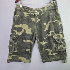 Unbranded Mens Camo Cargo Shorts Size 36 Green Military Utility Multi Pocket